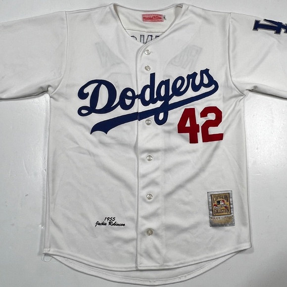Mitchell and Ness 1955 Brooklyn Dodgers Jackie Robinson Jersey Sz 48 White Sewn - Picture 1 of 11